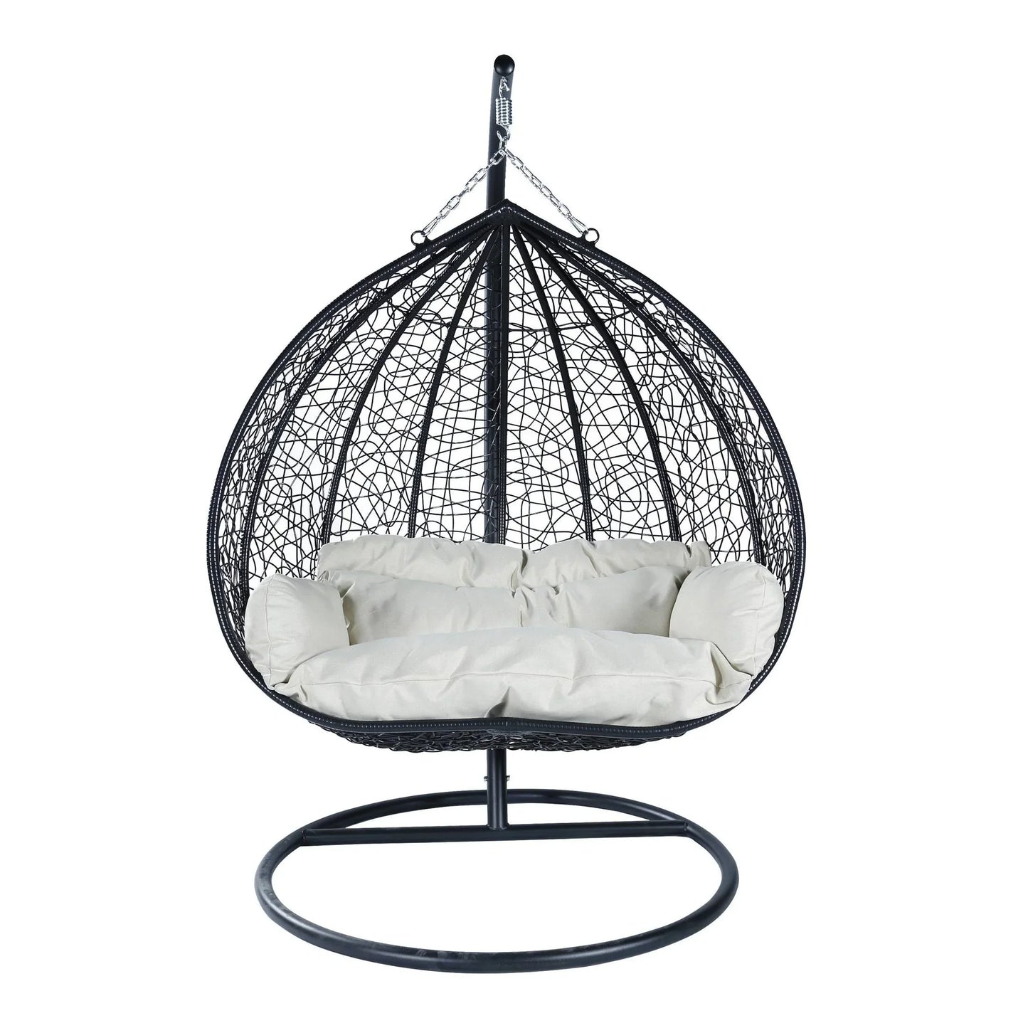 Recluse Two-Person Seater Hanging Swing Chair with Teardrop Design in Black Frame - Elax Furniture