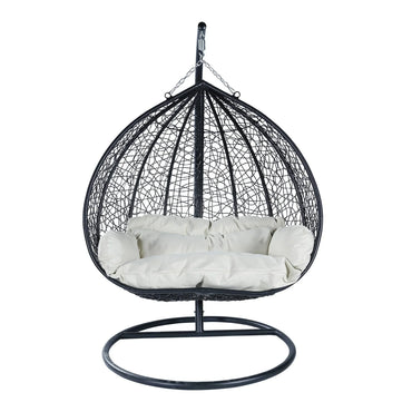 Recluse Two-Person Seater Hanging Swing Chair with Teardrop Design in Black Frame - Elax Furniture