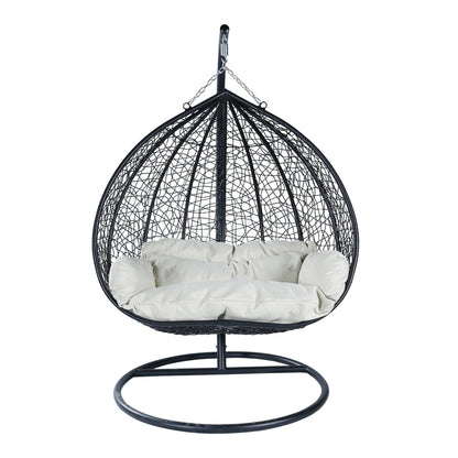 Recluse Two-Person Seater Hanging Swing Chair with Teardrop Design in Black Frame - Elax Furniture