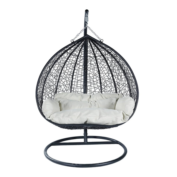 Recluse Two-Person Seater Hanging Swing Chair with Teardrop Design in Black Frame