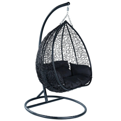 Recluse Two-Person Seater Hanging Swing Chair with Teardrop Design in Black Frame - Elax Furniture