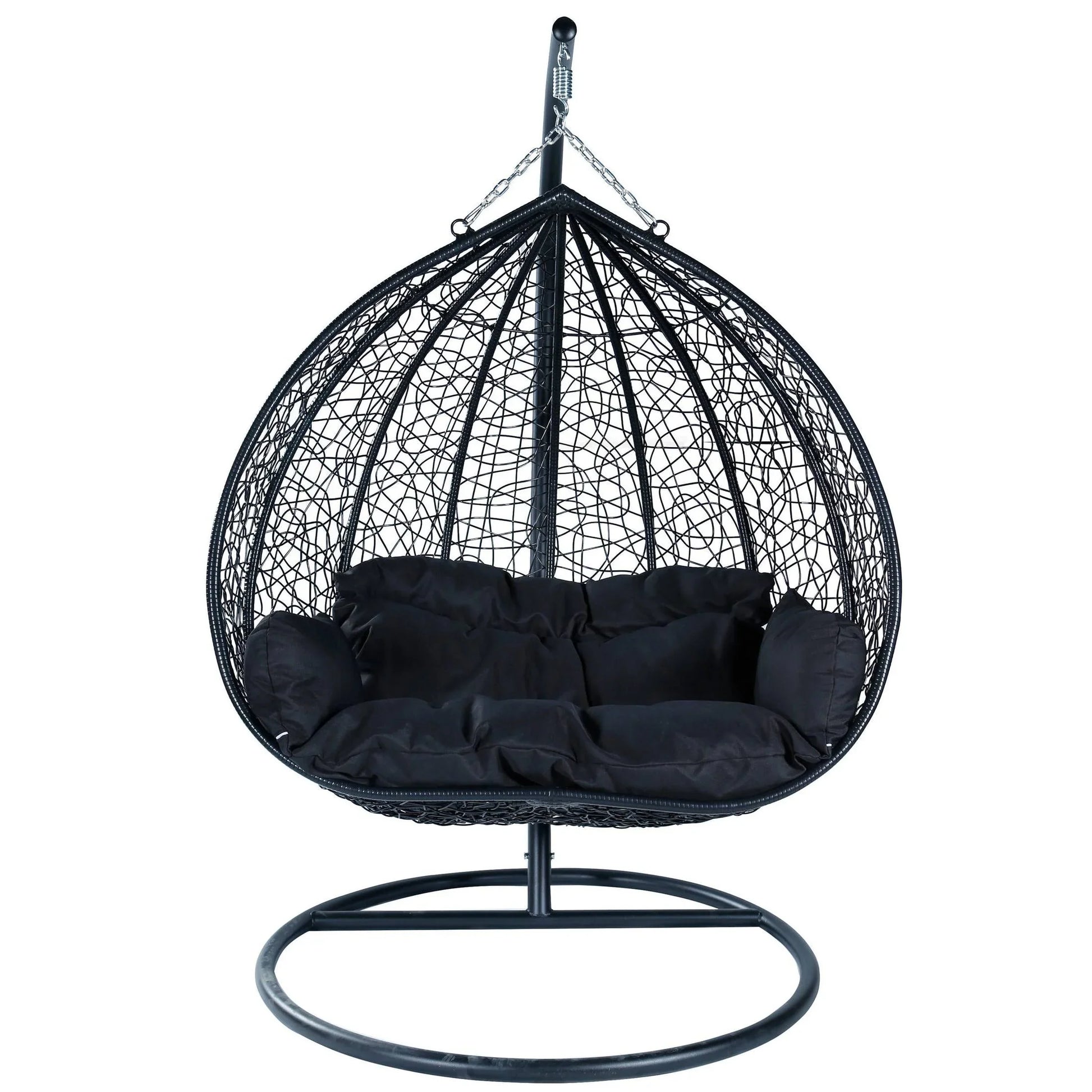 Recluse Two-Person Seater Hanging Swing Chair with Teardrop Design in Black Frame - Elax Furniture