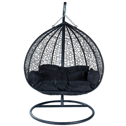 Recluse Two-Person Seater Hanging Swing Chair with Teardrop Design in Black Frame - Elax Furniture
