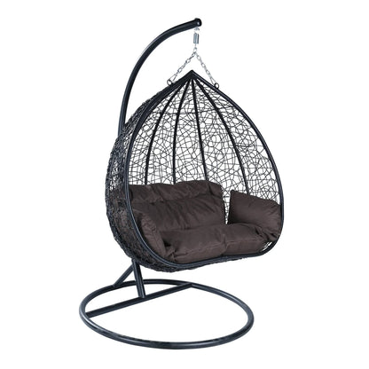 Recluse Two-Person Seater Hanging Swing Chair with Teardrop Design in Black Frame - Elax Furniture