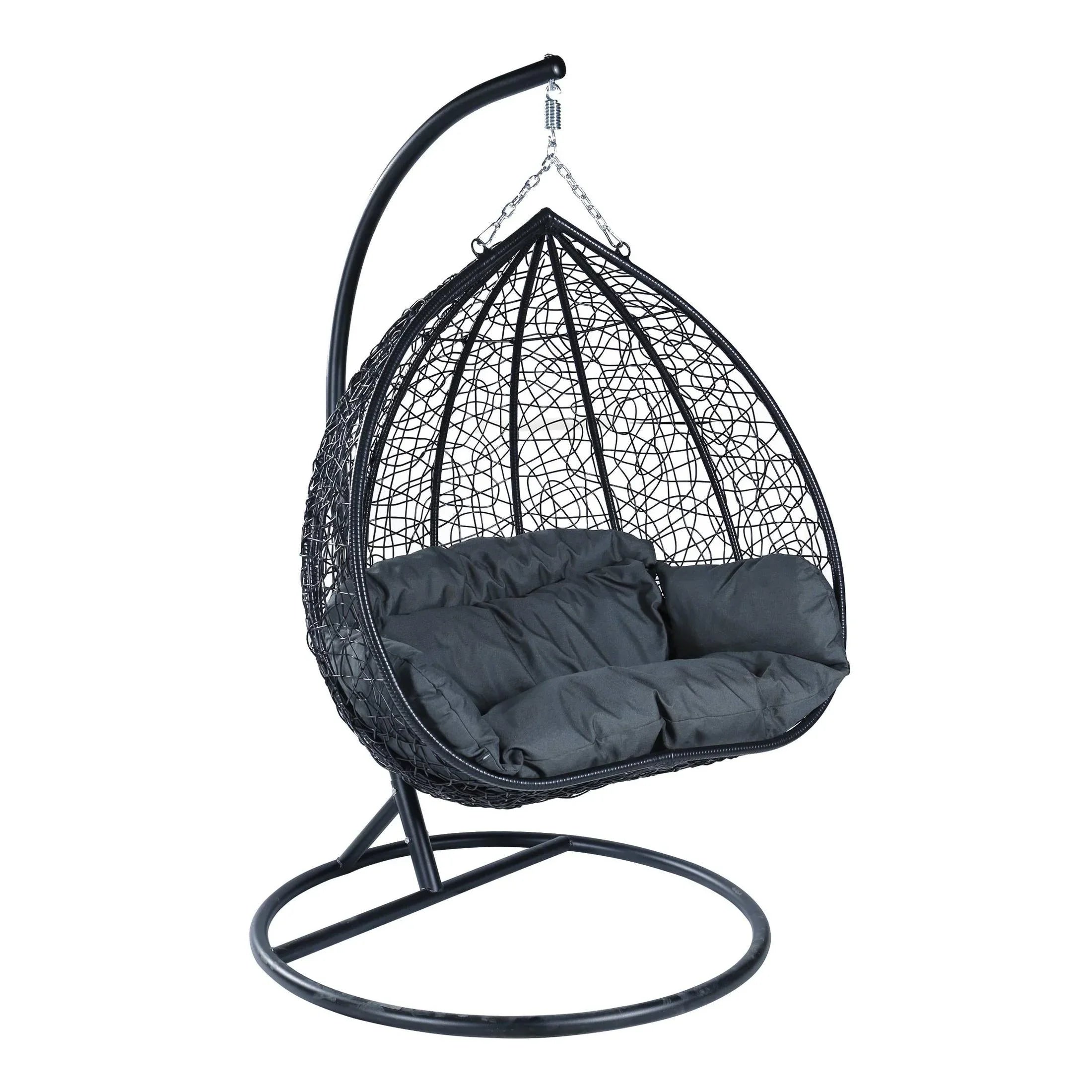 Recluse Two-Person Seater Hanging Swing Chair with Teardrop Design in Black Frame - Elax Furniture