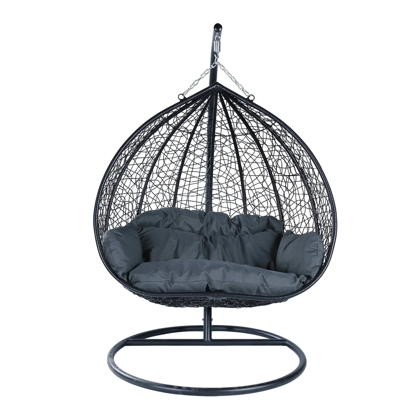 Recluse Two-Person Seater Hanging Swing Chair with Teardrop Design in Black Frame - Elax Furniture