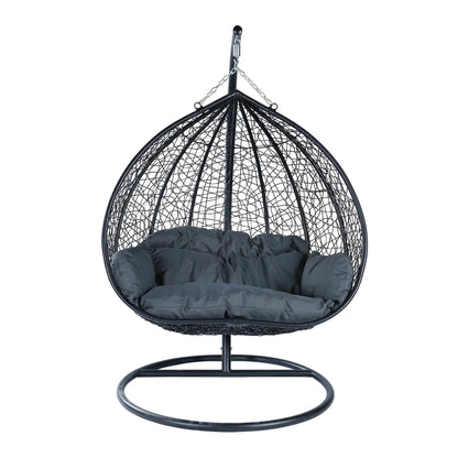 Recluse Two-Person Seater Hanging Swing Chair with Teardrop Design in Black Frame - Elax Furniture