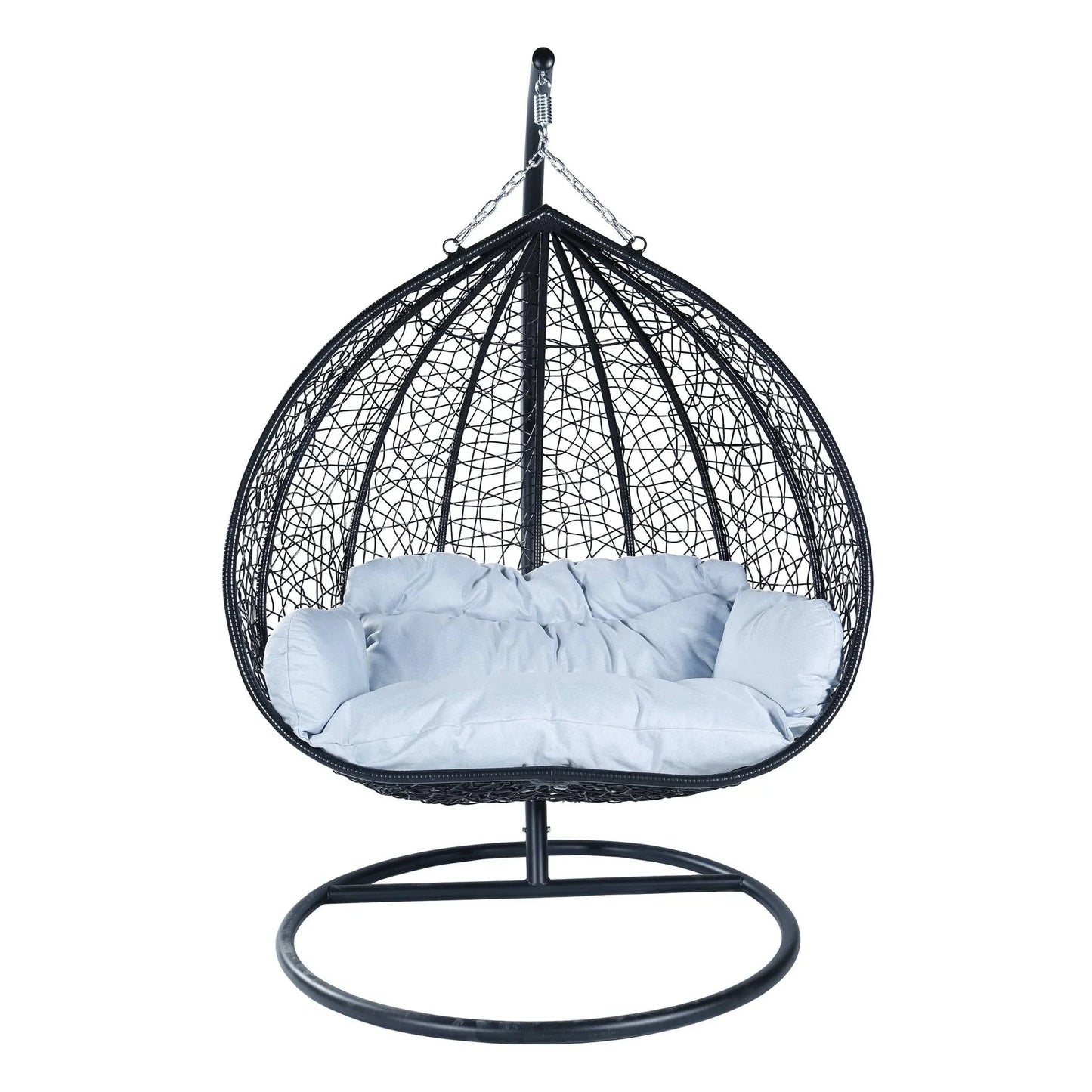 Recluse Two-Person Seater Hanging Swing Chair with Teardrop Design in Black Frame - Elax Furniture