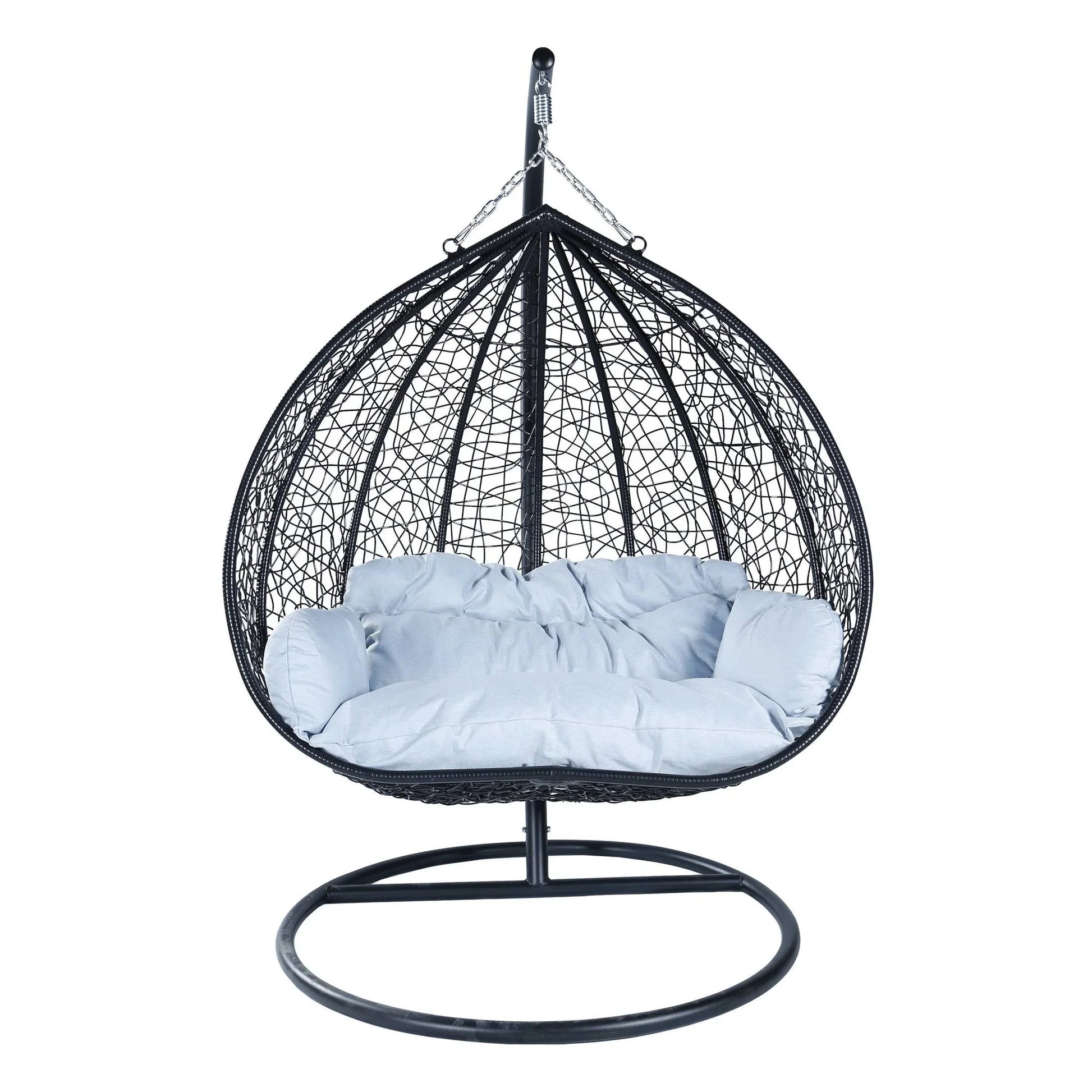 Recluse Two-Person Seater Hanging Swing Chair with Teardrop Design in Black Frame - Elax Furniture