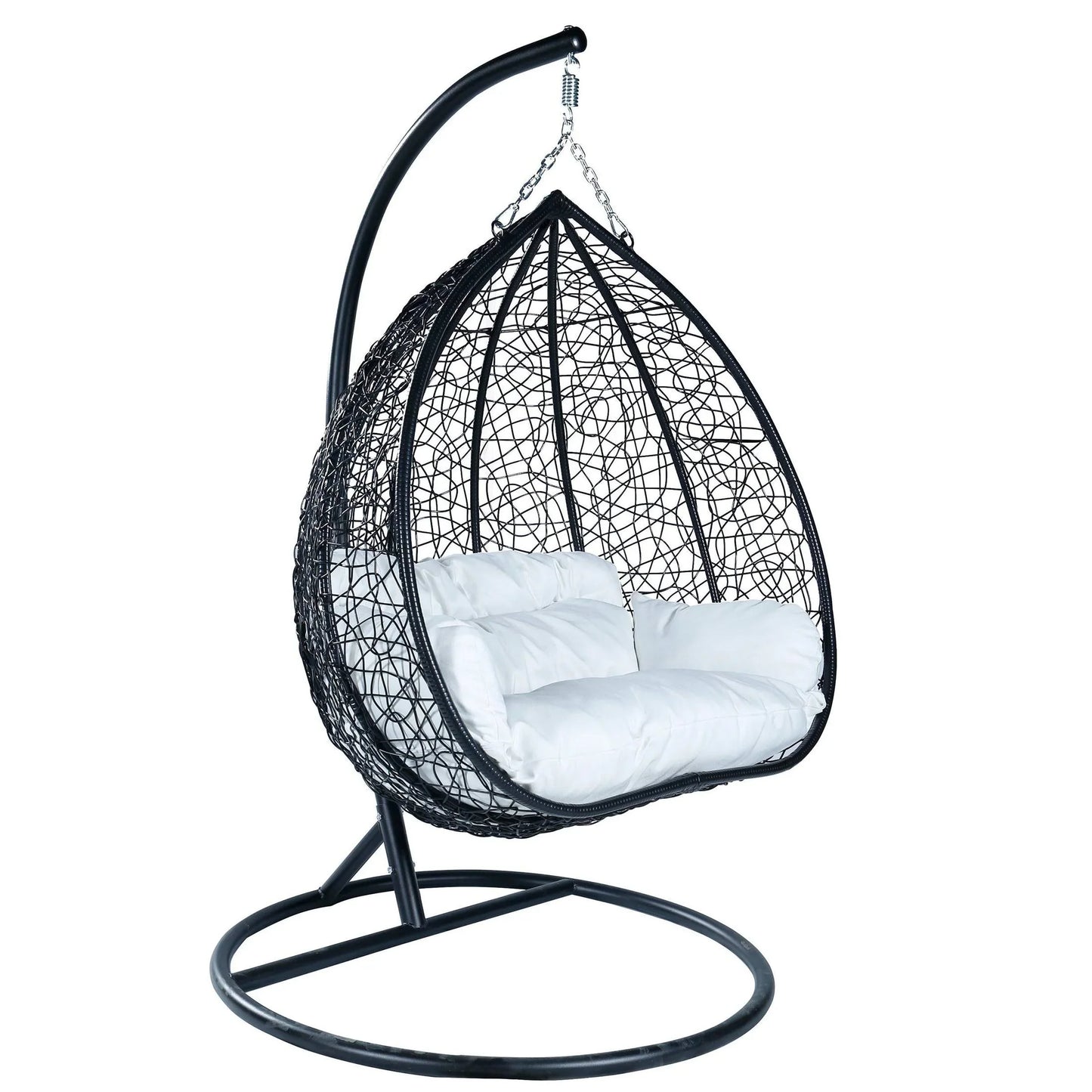 Recluse Two-Person Seater Hanging Swing Chair with Teardrop Design in Black Frame - Elax Furniture