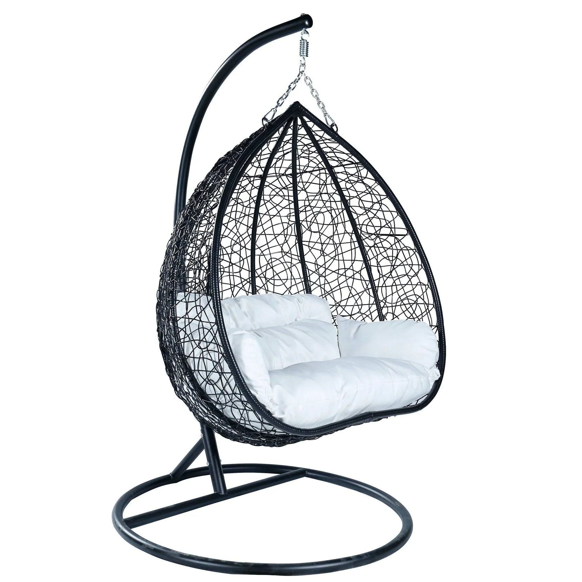 Recluse Two-Person Seater Hanging Swing Chair with Teardrop Design in Black Frame - Elax Furniture