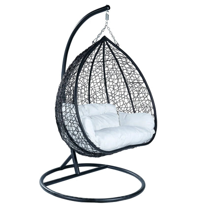 Recluse Two-Person Seater Hanging Swing Chair with Teardrop Design in Black Frame - Elax Furniture