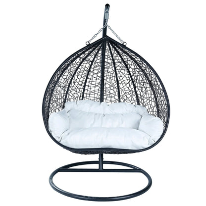 Recluse Two-Person Seater Hanging Swing Chair with Teardrop Design in Black Frame - Elax Furniture