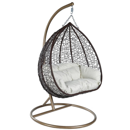 Recluse Two-Person Seater Hanging Swing Chair with Teardrop Design in Brown Frame - Elax Furniture