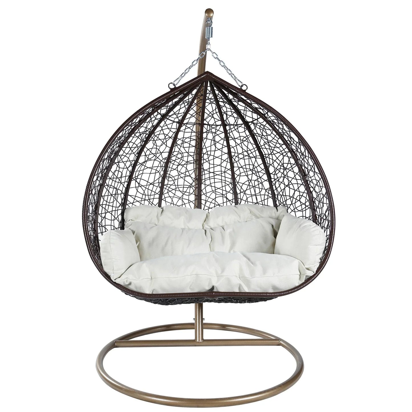 Recluse Two-Person Seater Hanging Swing Chair with Teardrop Design in Brown Frame - Elax Furniture