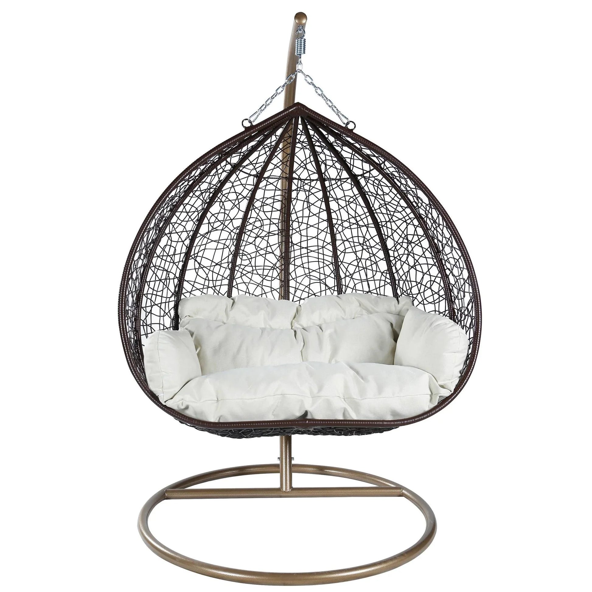 Recluse Two-Person Seater Hanging Swing Chair with Teardrop Design in Brown Frame - Elax Furniture