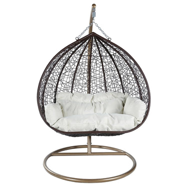 Recluse Two-Person Seater Hanging Swing Chair with Teardrop Design in Brown Frame - Elax Furniture