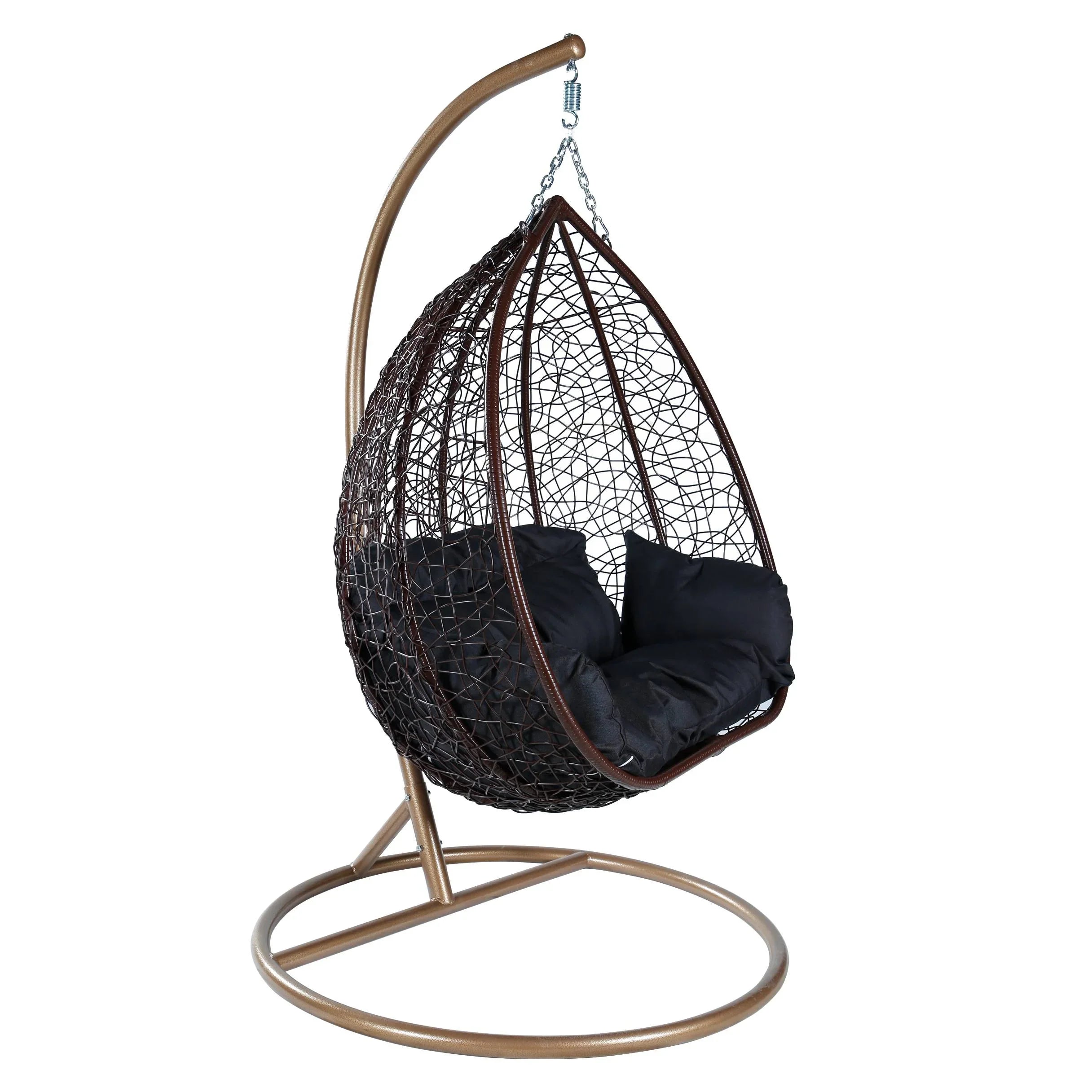 Recluse Two-Person Seater Hanging Swing Chair with Teardrop Design in Brown Frame - Elax Furniture