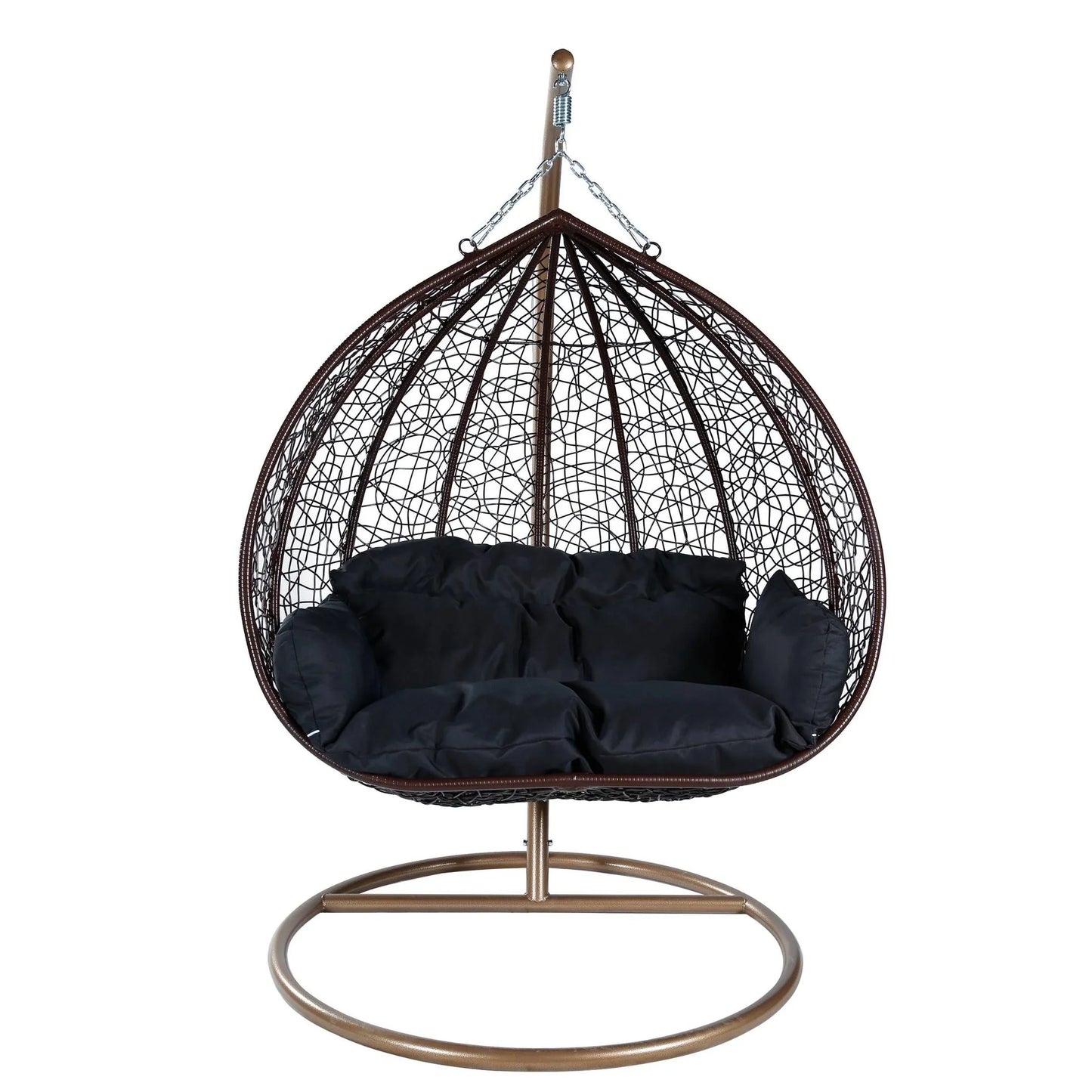 Recluse Two-Person Seater Hanging Swing Chair with Teardrop Design in Brown Frame - Elax Furniture