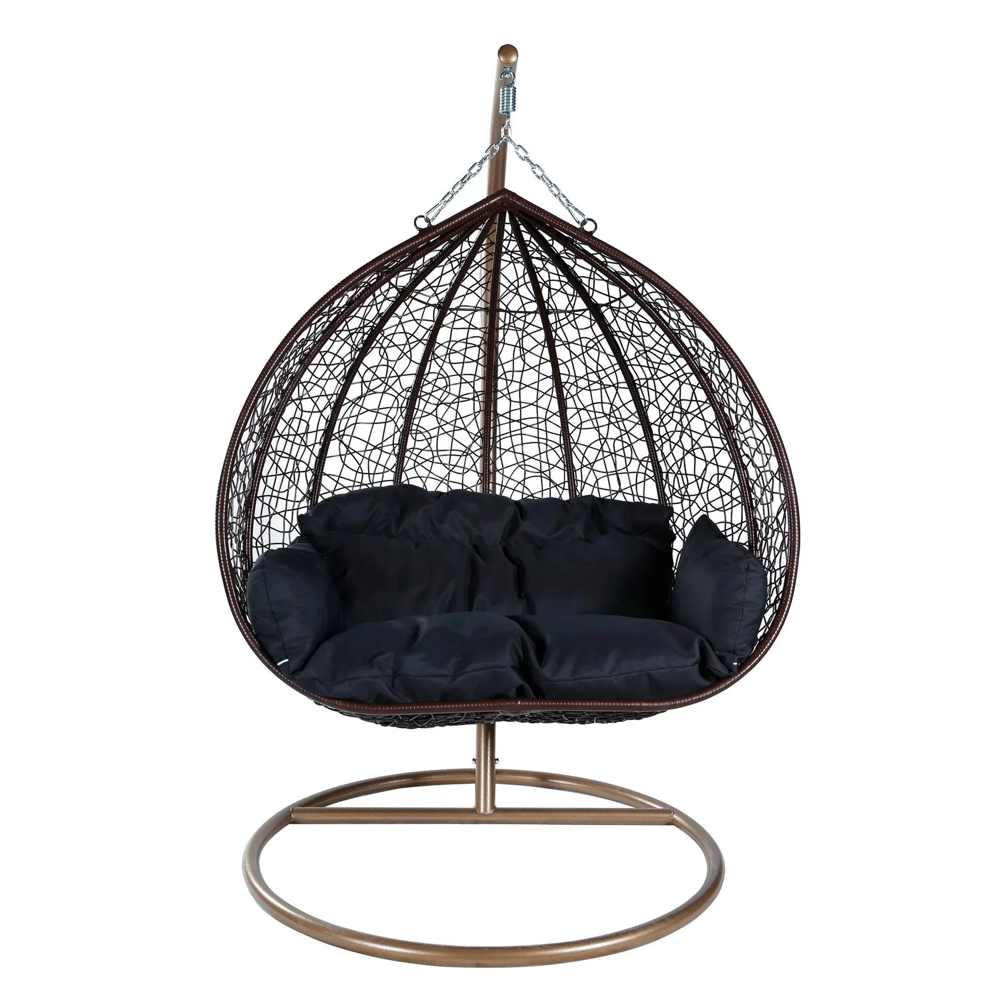 Recluse Two-Person Seater Hanging Swing Chair with Teardrop Design in Brown Frame - Elax Furniture