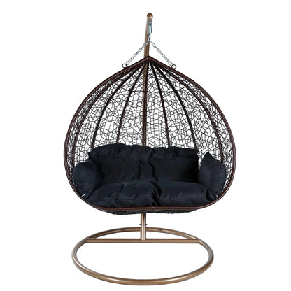 Recluse Two-Person Seater Hanging Swing Chair with Teardrop Design in Brown Frame - Elax Furniture