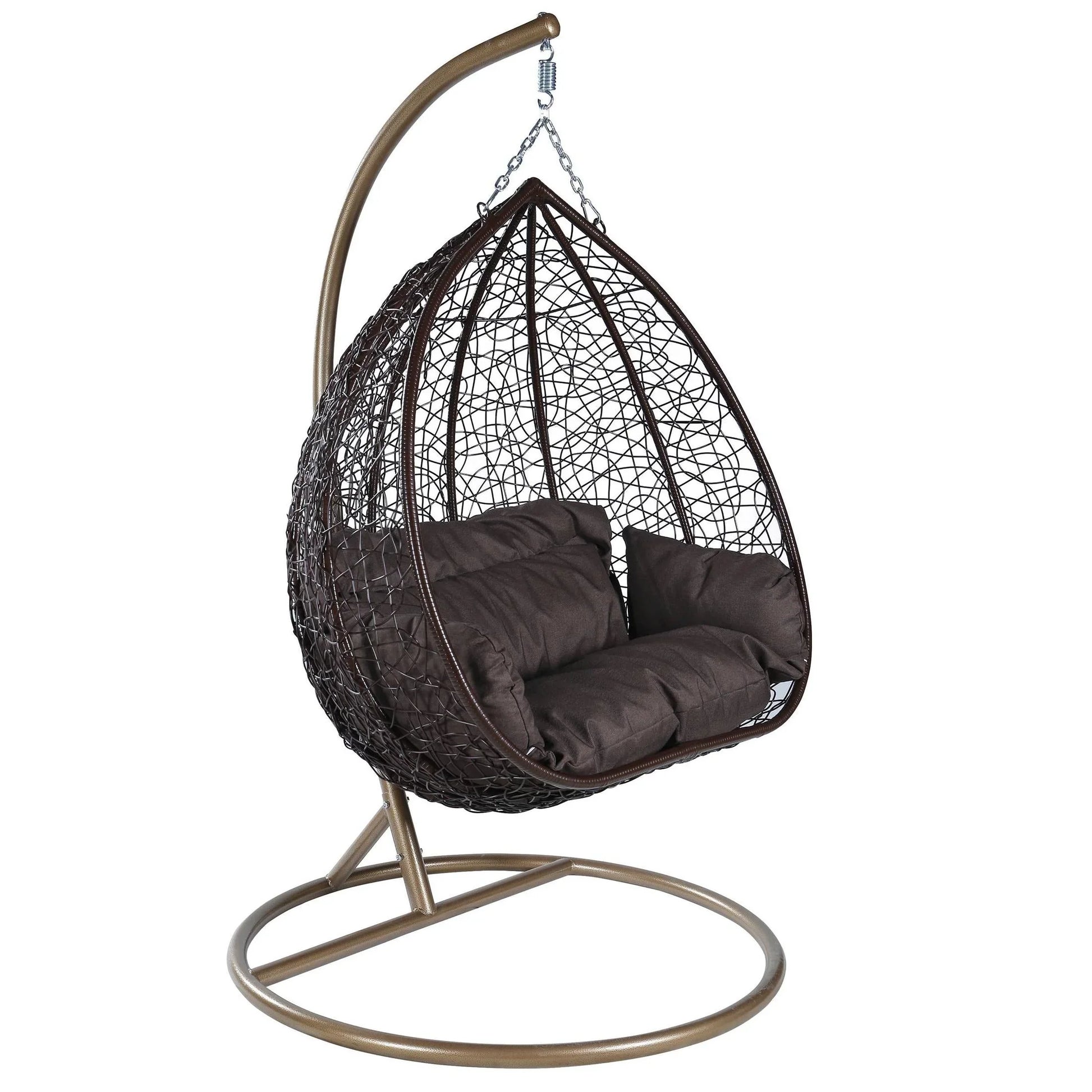 Recluse Two-Person Seater Hanging Swing Chair with Teardrop Design in Brown Frame - Elax Furniture