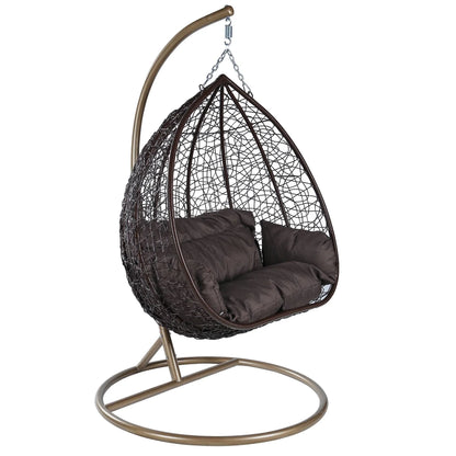 Recluse Two-Person Seater Hanging Swing Chair with Teardrop Design in Brown Frame - Elax Furniture