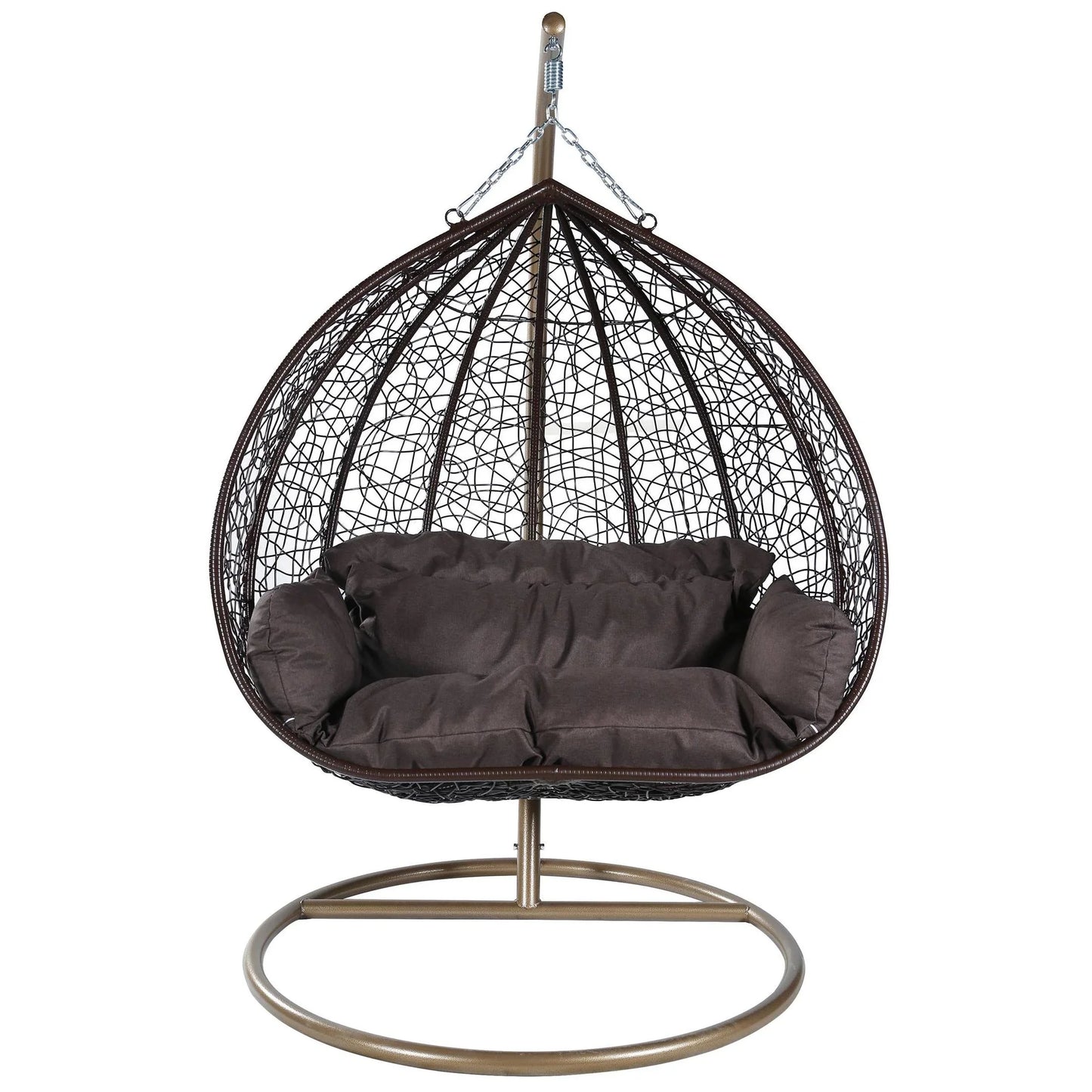 Recluse Two-Person Seater Hanging Swing Chair with Teardrop Design in Brown Frame - Elax Furniture