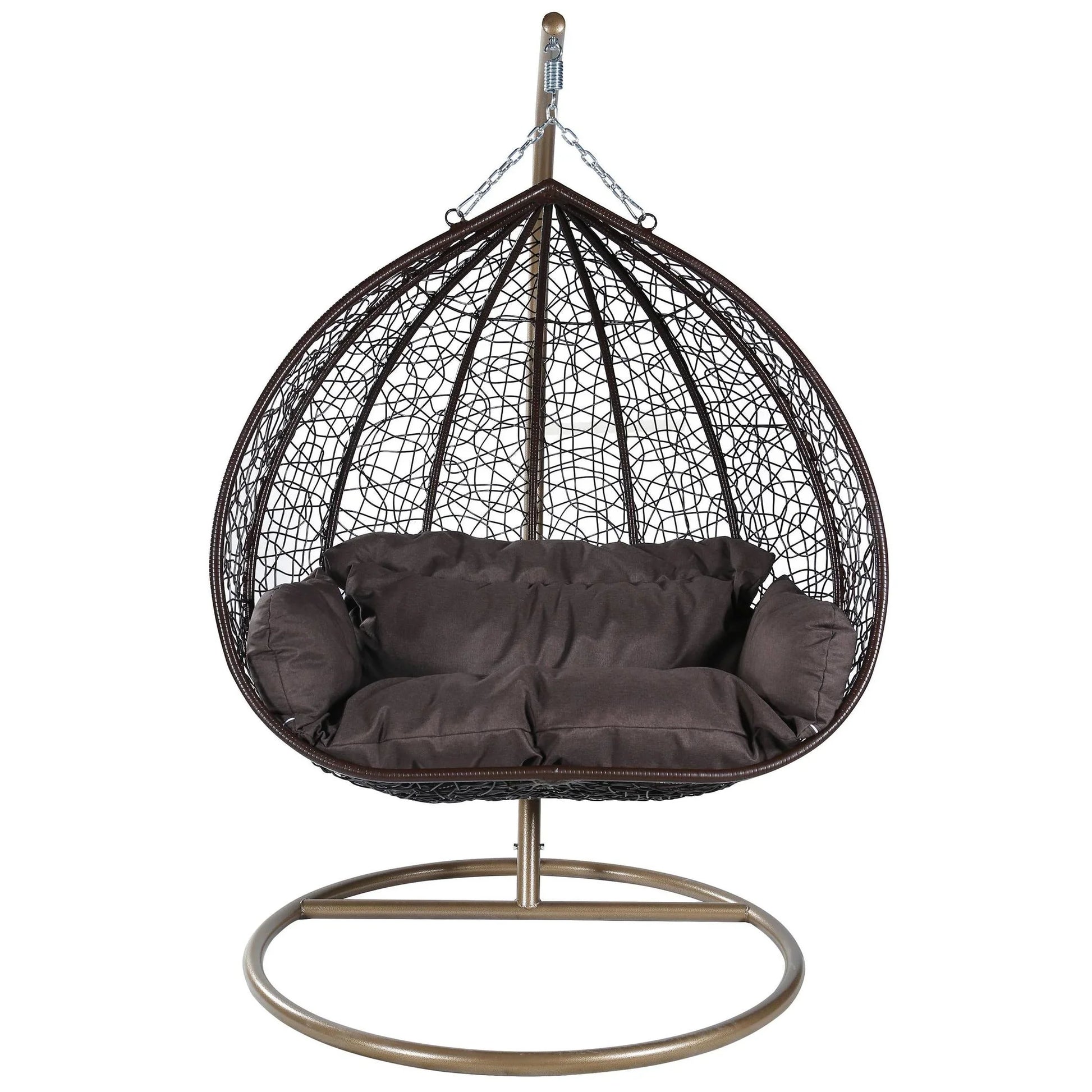 Recluse Two-Person Seater Hanging Swing Chair with Teardrop Design in Brown Frame - Elax Furniture