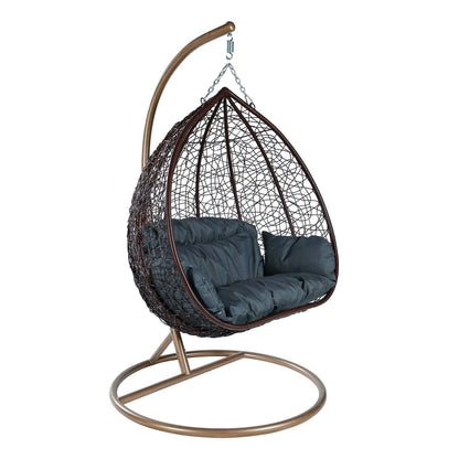 Recluse Two-Person Seater Hanging Swing Chair with Teardrop Design in Brown Frame - Elax Furniture