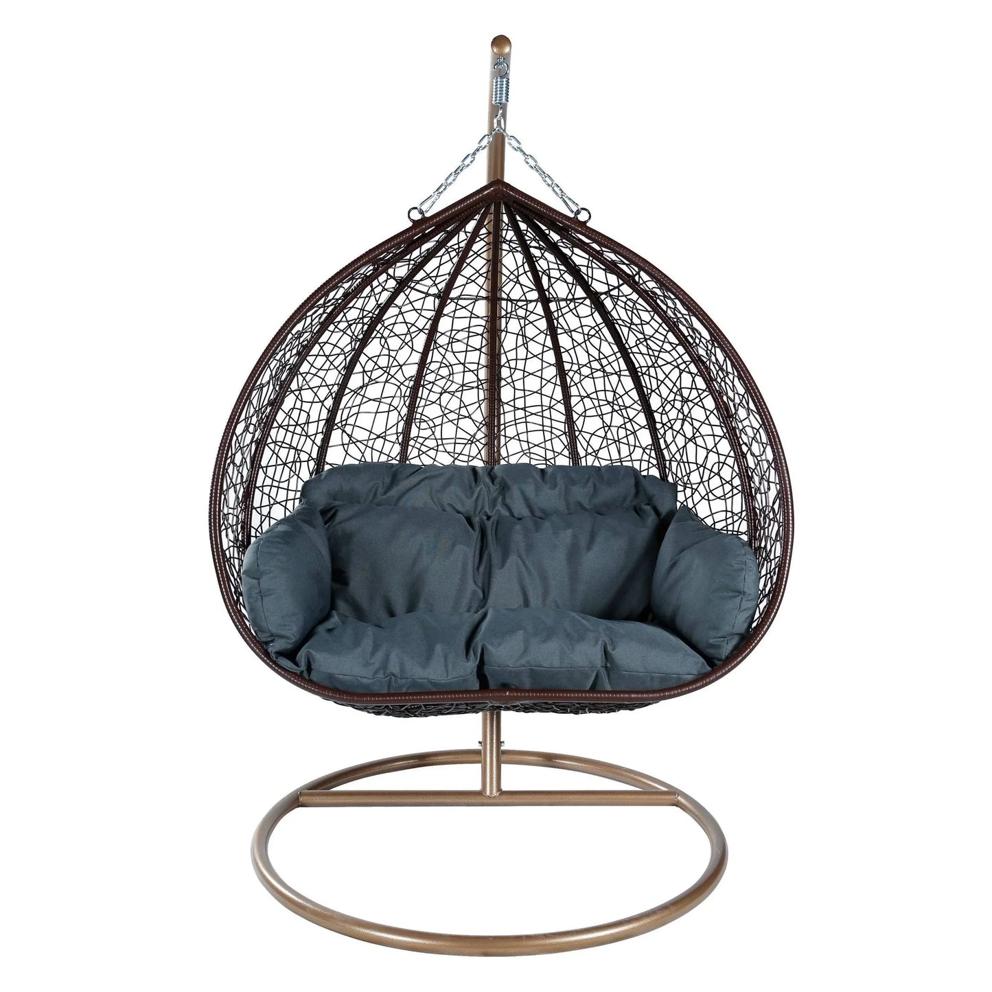 Recluse Two-Person Seater Hanging Swing Chair with Teardrop Design in Brown Frame - Elax Furniture
