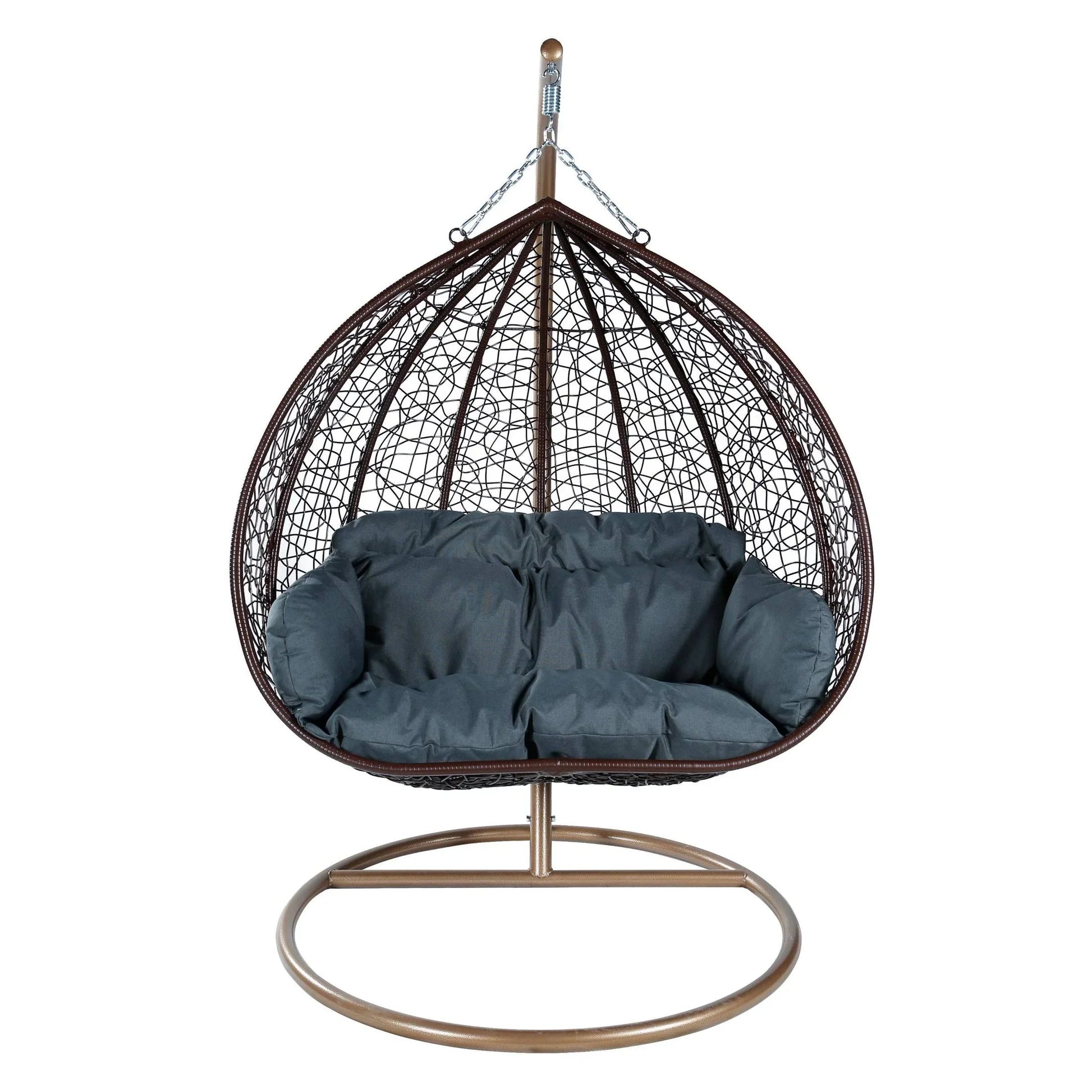 Recluse Two-Person Seater Hanging Swing Chair with Teardrop Design in Brown Frame - Elax Furniture