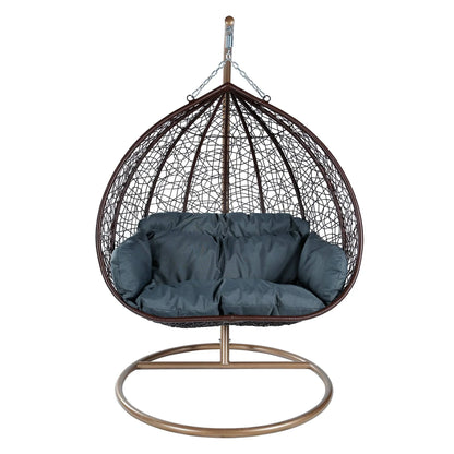 Recluse Two-Person Seater Hanging Swing Chair with Teardrop Design in Brown Frame - Elax Furniture