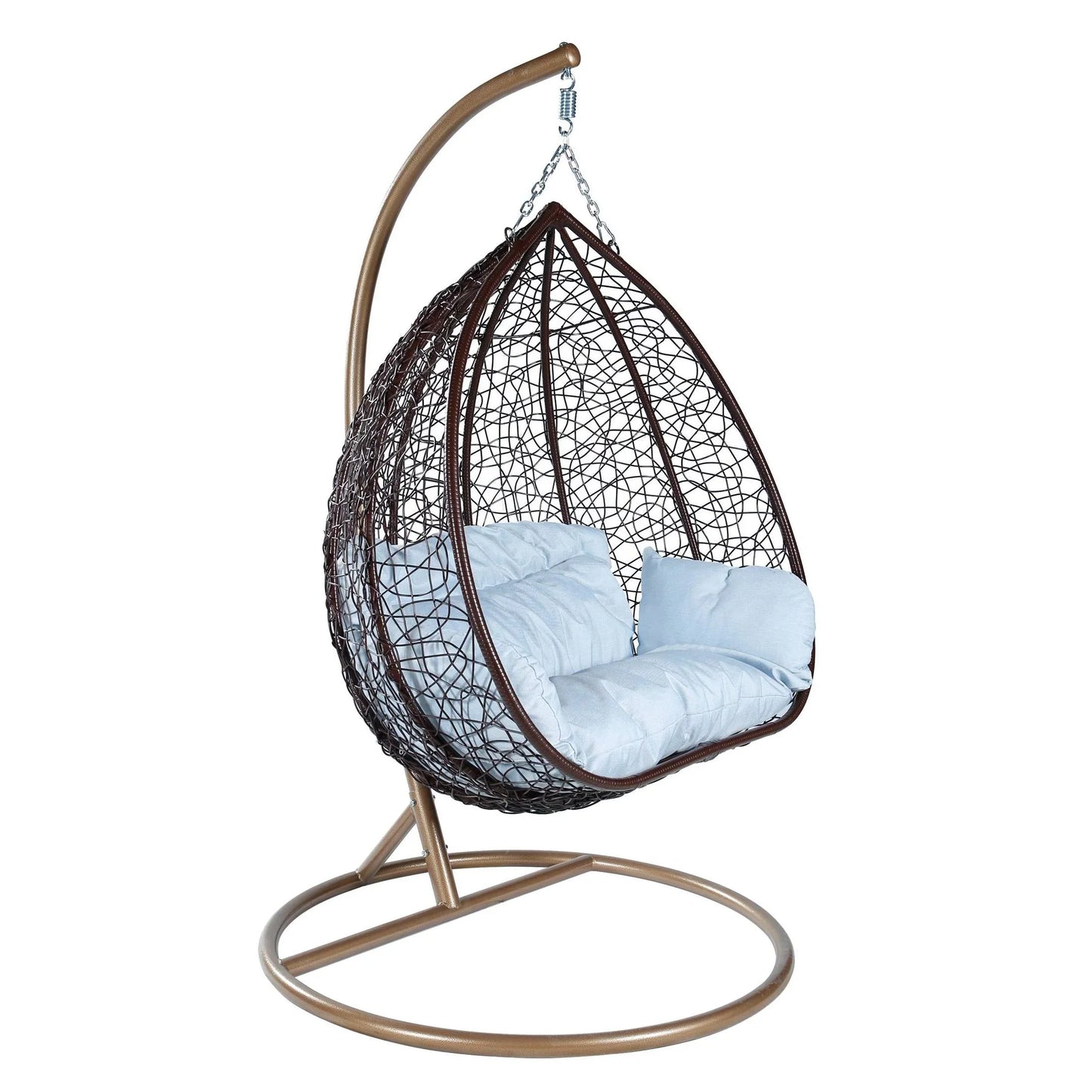 Recluse Two-Person Seater Hanging Swing Chair with Teardrop Design in Brown Frame - Elax Furniture