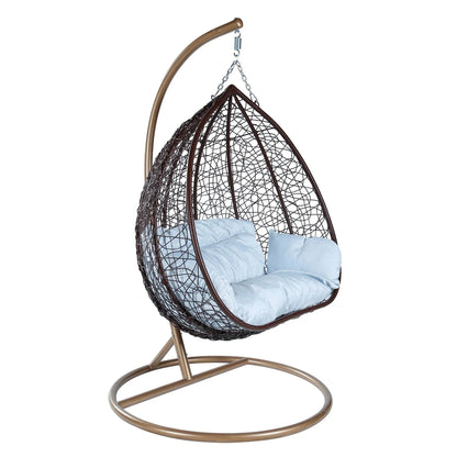 Recluse Two-Person Seater Hanging Swing Chair with Teardrop Design in Brown Frame - Elax Furniture