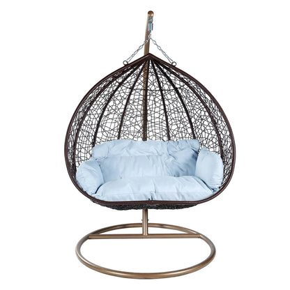 Recluse Two-Person Seater Hanging Swing Chair with Teardrop Design in Brown Frame - Elax Furniture