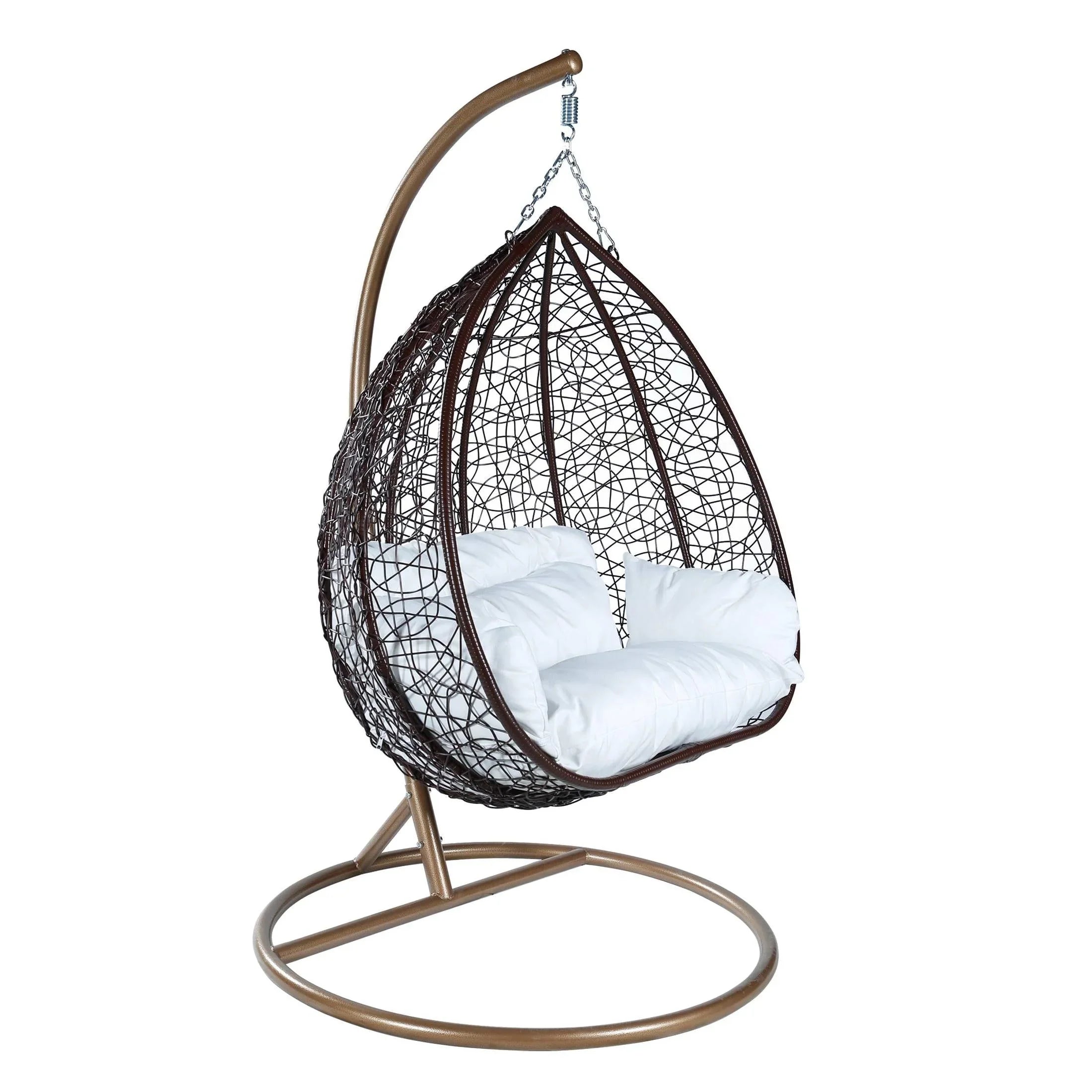 Recluse Two-Person Seater Hanging Swing Chair with Teardrop Design in Brown Frame - Elax Furniture