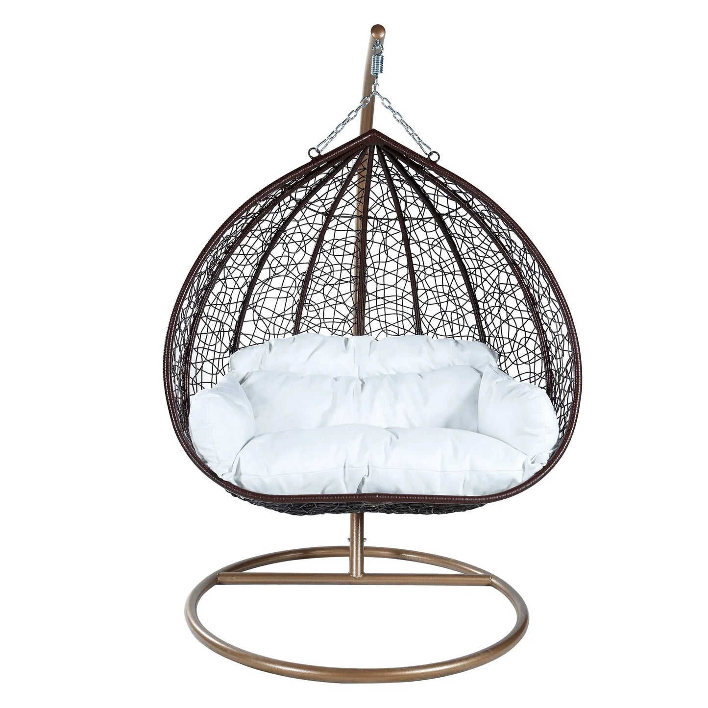 Recluse Two-Person Seater Hanging Swing Chair with Teardrop Design in Brown Frame - Elax Furniture