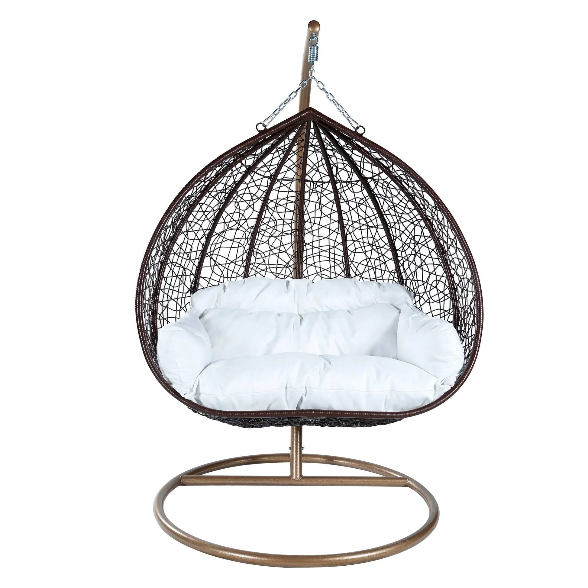 Recluse Two-Person Seater Hanging Swing Chair with Teardrop Design in Brown Frame - Elax Furniture