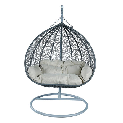 Recluse Two-Person Seater Hanging Swing Chair with Teardrop Design in Grey Frame - Elax Furniture