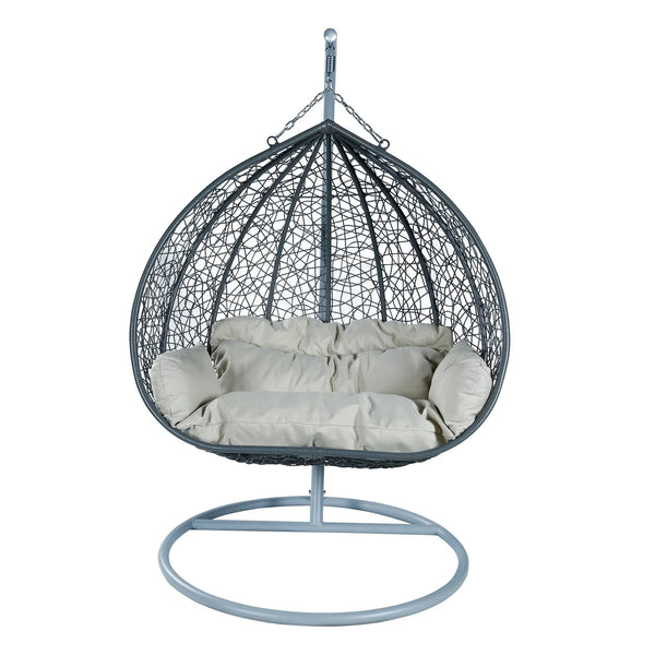 Recluse Two-Person Seater Hanging Swing Chair with Teardrop Design in Grey Frame