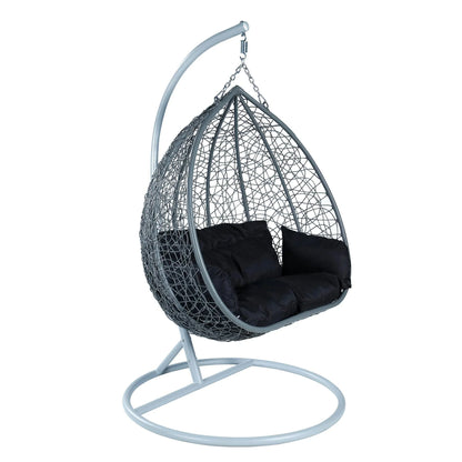Recluse Two-Person Seater Hanging Swing Chair with Teardrop Design in Grey Frame - Elax Furniture
