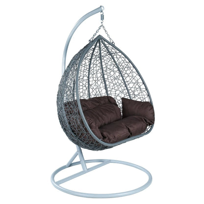 Recluse Two-Person Seater Hanging Swing Chair with Teardrop Design in Grey Frame - Elax Furniture