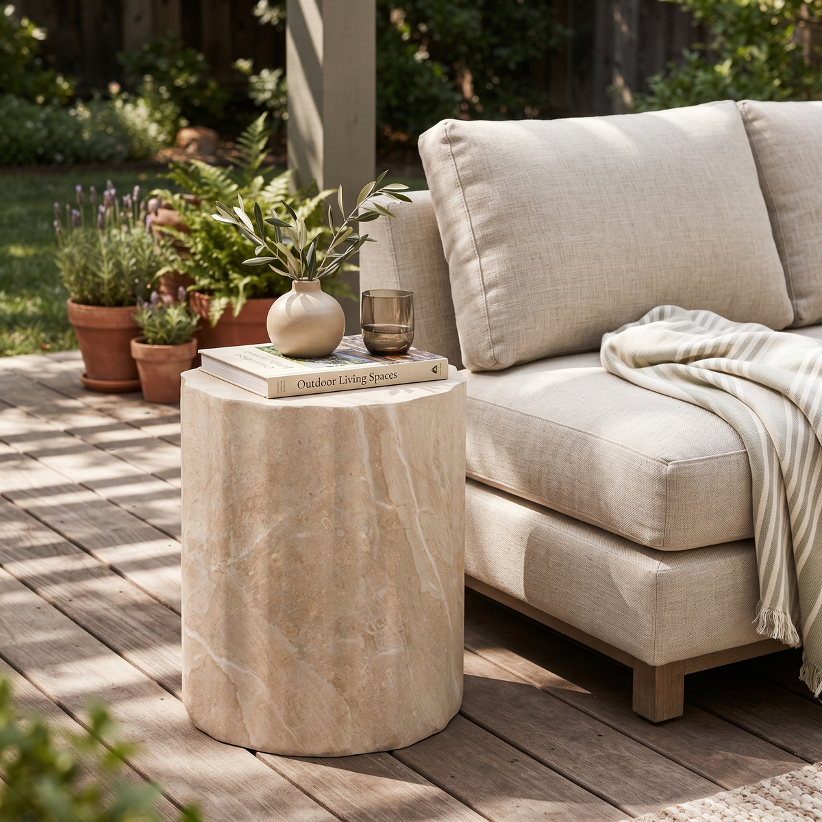 Ridge End/Side Table in Fiberstone for Indoor and Outdoor