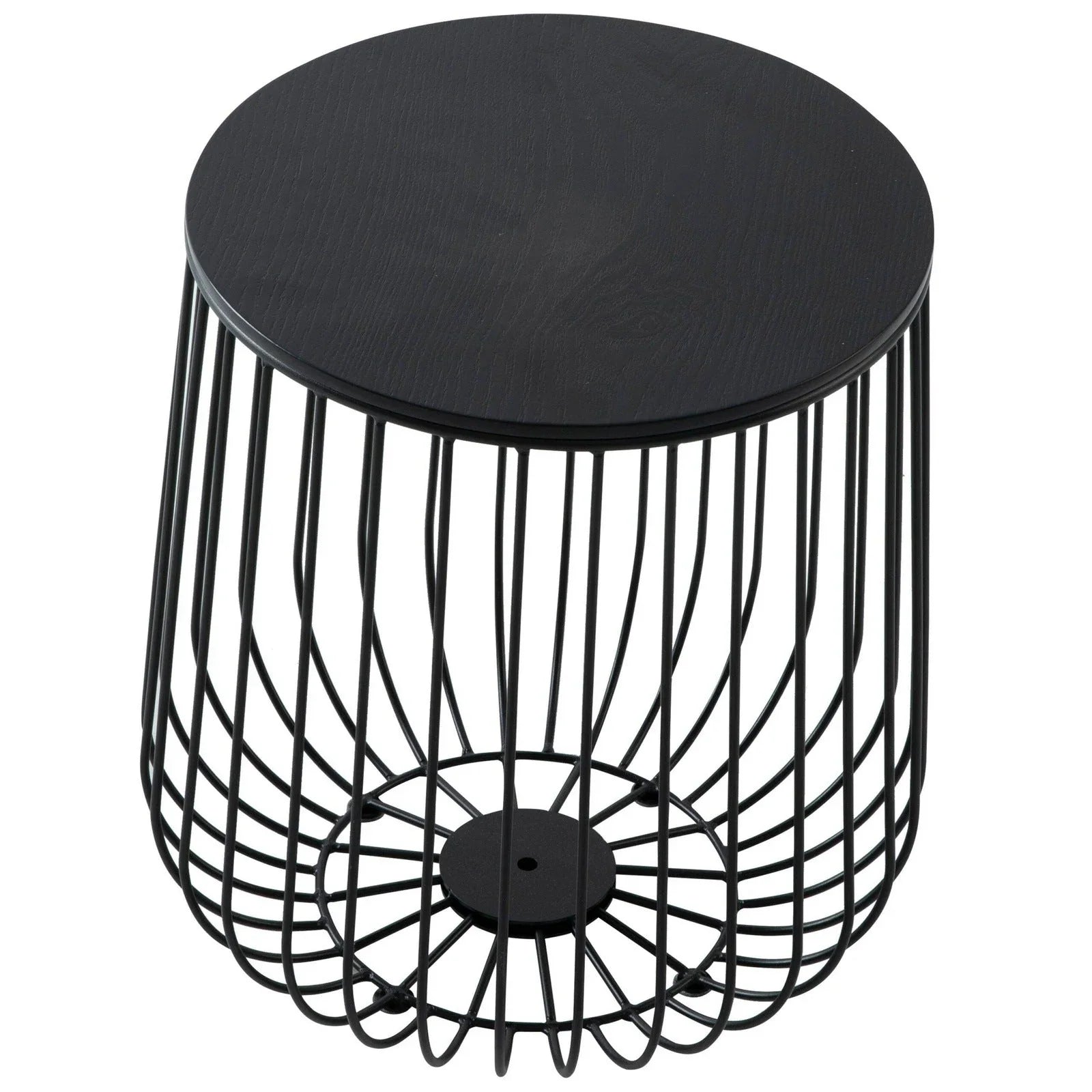 Runswick Round End Table Wood Tabletop With Steel Drum Base for Storage - Elax Furniture