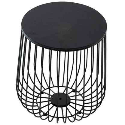 Runswick Round End Table Wood Tabletop With Steel Drum Base for Storage - Elax Furniture