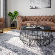Runswick Round End Table Wood Tabletop With Steel Drum Base for Storage - Elax Furniture