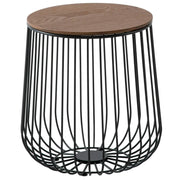 Runswick Round End Table Wood Tabletop With Steel Drum Base for Storage - Elax Furniture