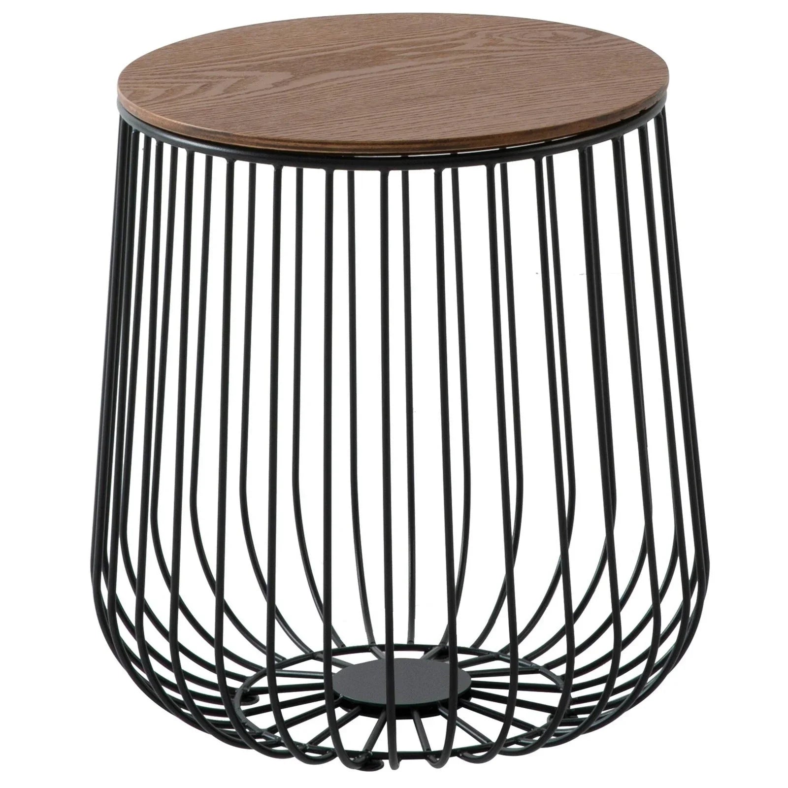 Runswick Round End Table Wood Tabletop With Steel Drum Base for Storage - Elax Furniture