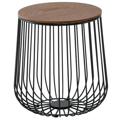 Runswick Round End Table Wood Tabletop With Steel Drum Base for Storage - Elax Furniture